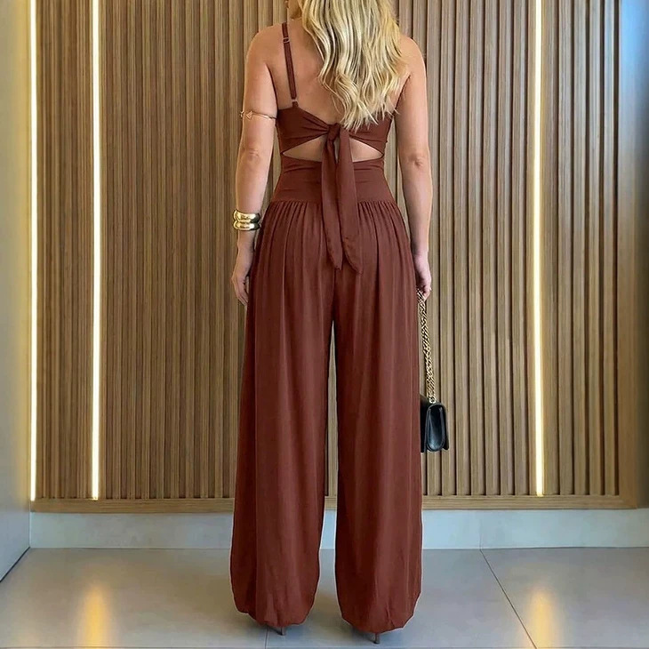 Cutout Belted Cami Jumpsuit with Open Back and Lantern Pants