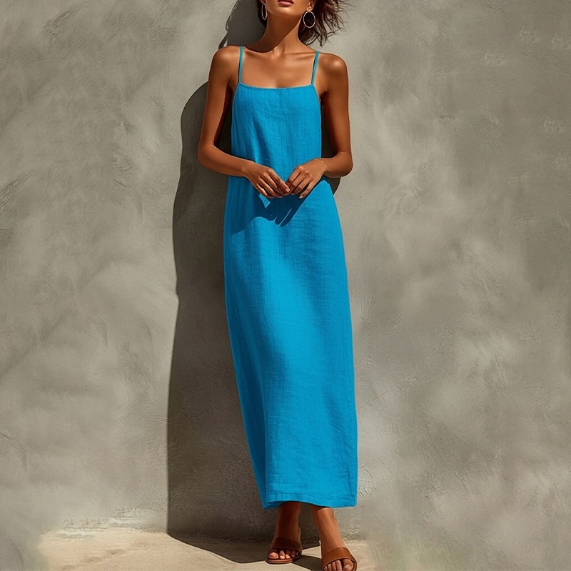 Women's Solid Color Sleeveless Slip Maxi Dress Casual Vacation Style