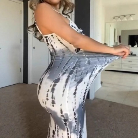 Women's Printed Lace-Up Slit Bodycon Cami Dress