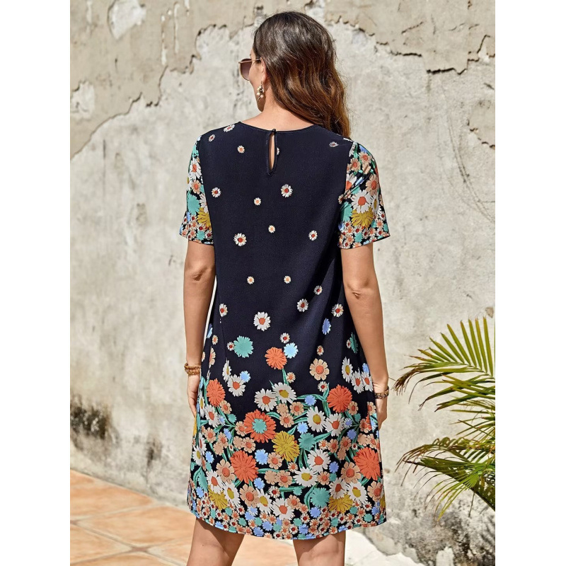 Women's Summer Short Sleeve Printed Round Neck Dress