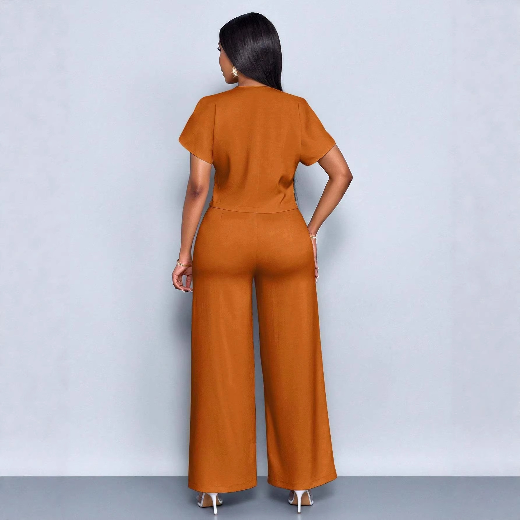 Women's V-Neck Asymmetric Cardigan & Wide-Leg Pants Plus Size Casual Two-Piece Set