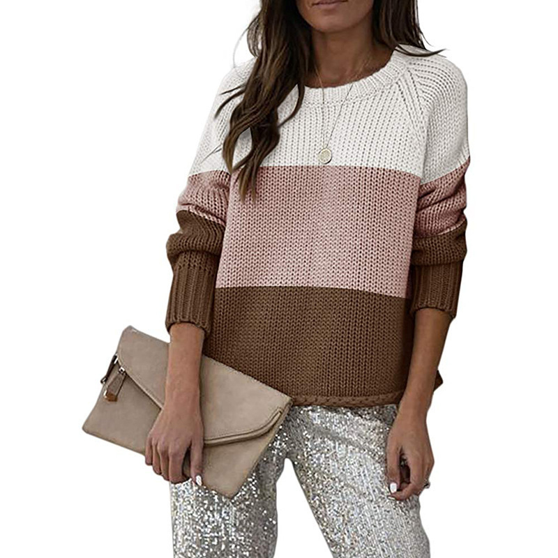 Women's Striped Crewneck Knit Sweater Plus Size Casual Pullover