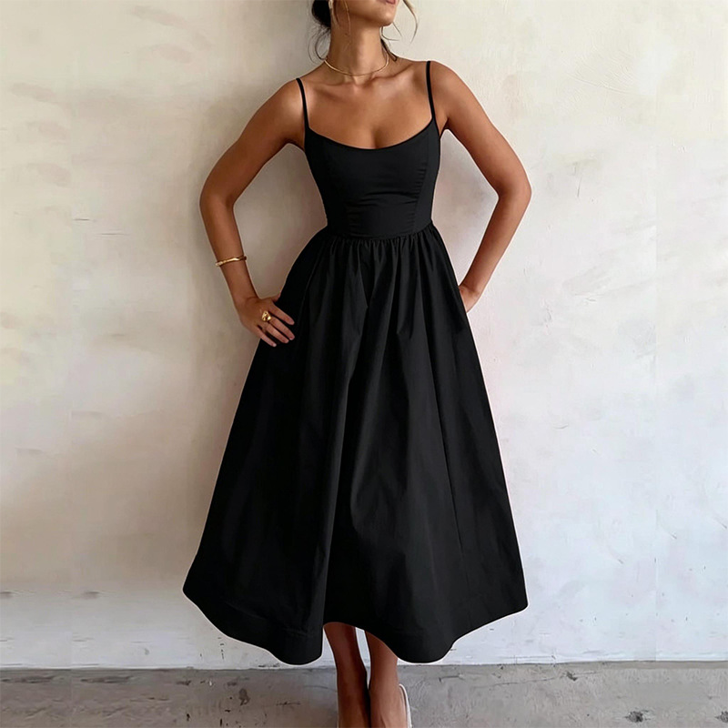 Women's Solid Color Waist-Cinched Cami Maxi Dress