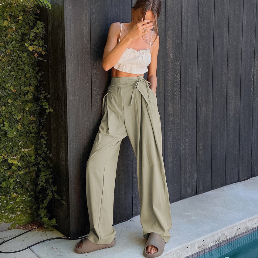 Women's High-Waist Straight-Leg Wide-Leg Pants with Drape, Loose Fit
