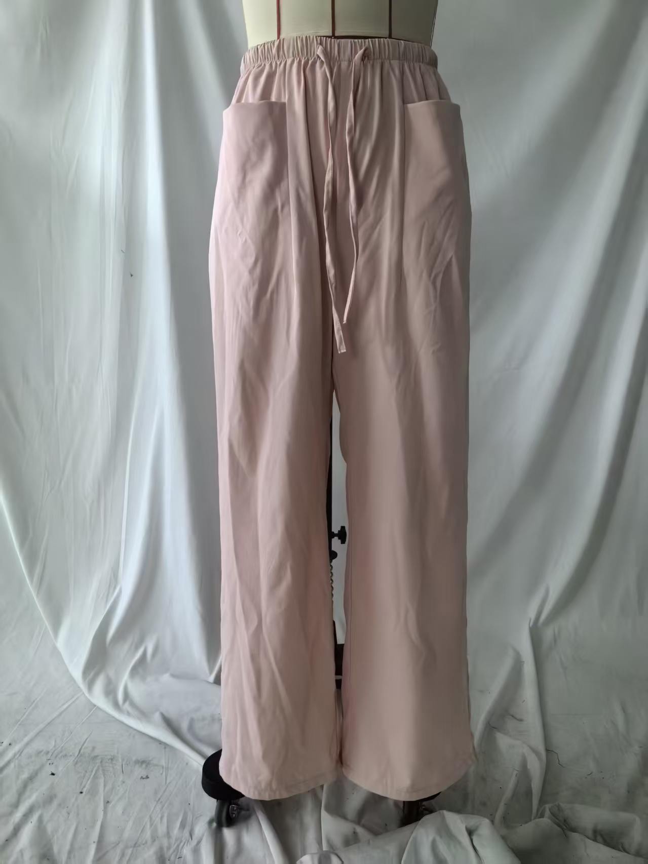 Women's Solid Color Wide-Leg High-Waist Drawstring Casual Pants