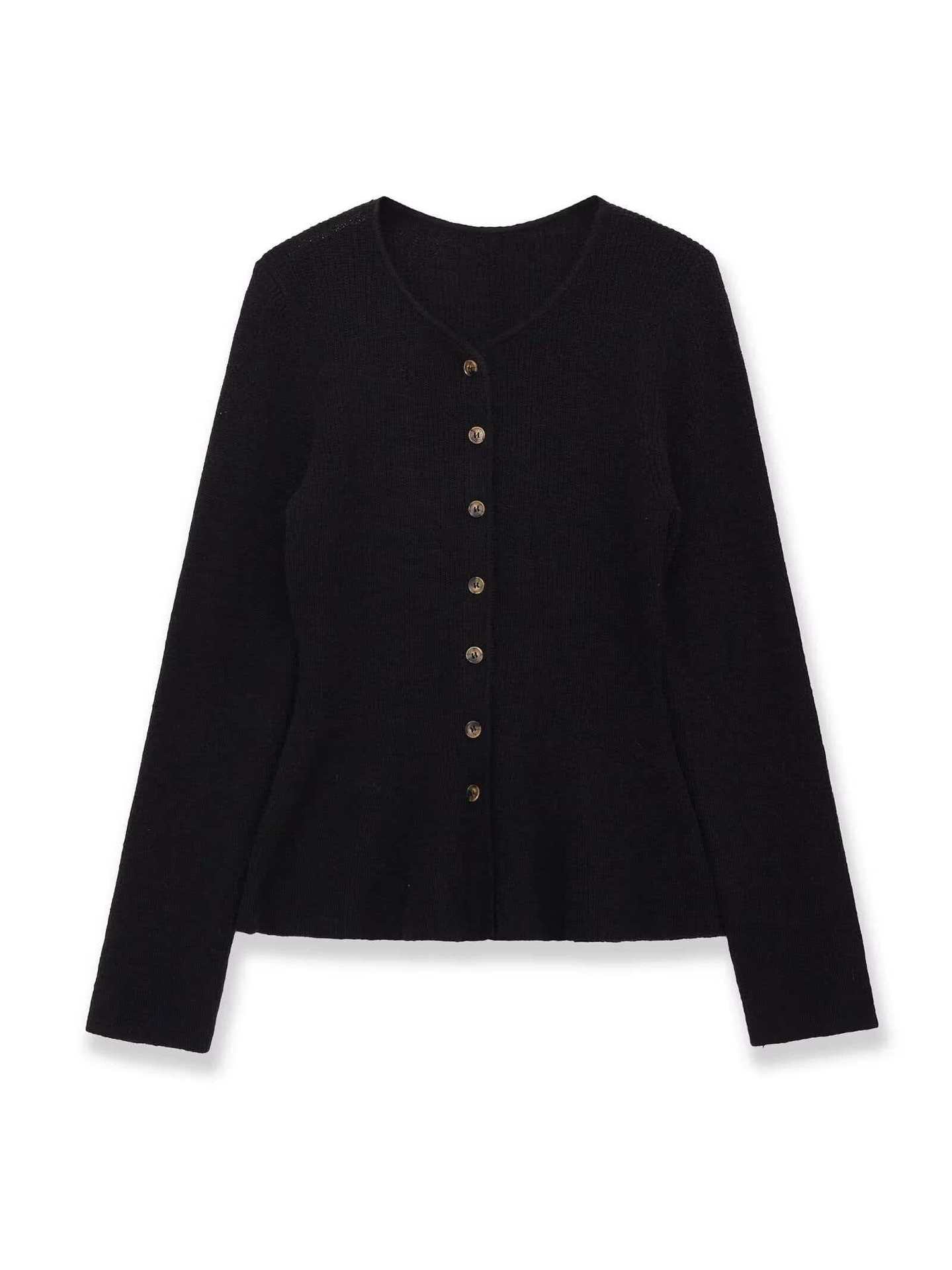 Black Crewneck Knit Cardigan for Women