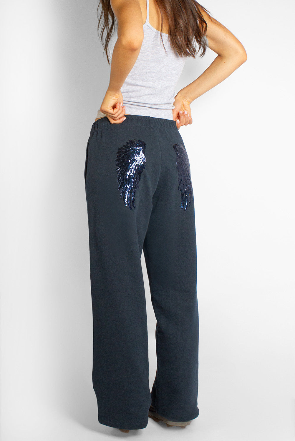 Wing Sequin Embroidered Loose Pockets Women's Pants