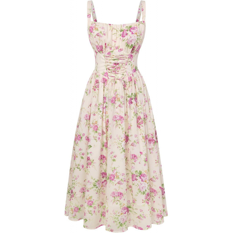 Floral Tie-Front Sleeveless A-Line Midi Dress