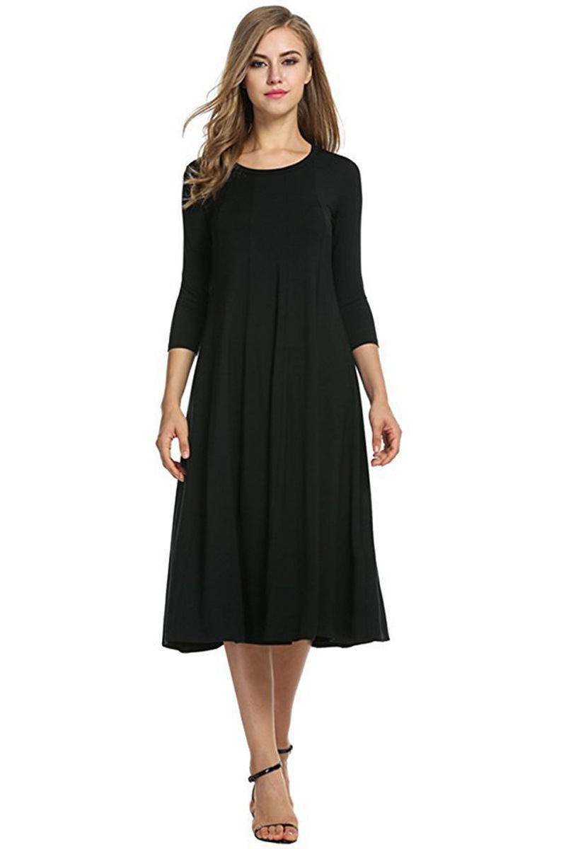 Women's Solid Color Flared Maxi Dress Round Neck Half Sleeve