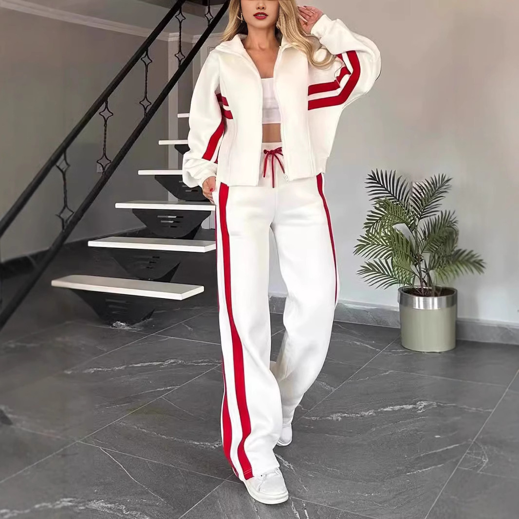 Y2K Striped Zip-Up Hoodie and Pants Set Women's Casual Tracksuit