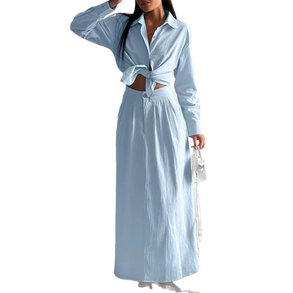 Long Sleeve Shirt and Skirt Two-Piece Set