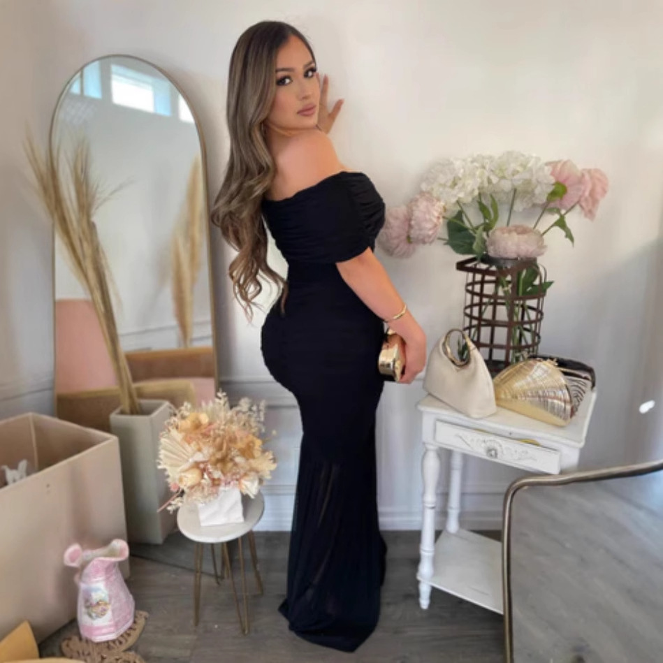 Women's Strapless Mesh Panel Bodycon Dress