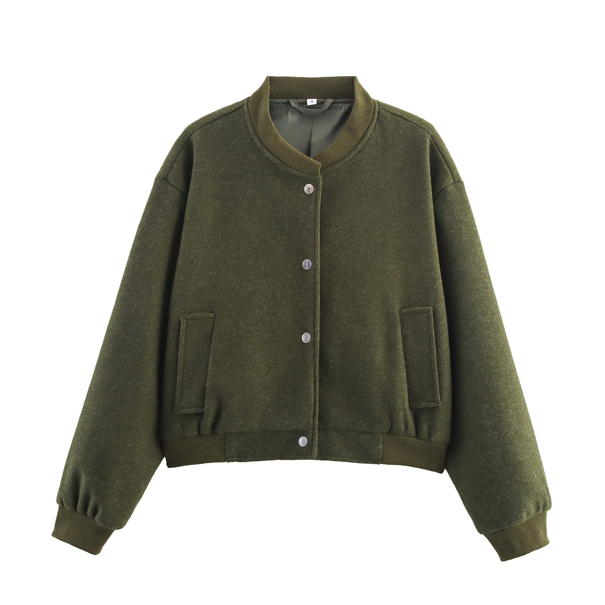 Women's Soft Tweed Jacket Round Neck Long Sleeve Button Front
