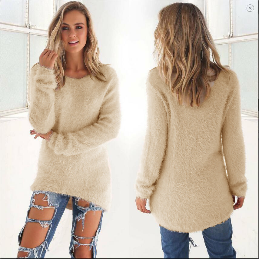 Women's Solid Color Long Sleeve Crewneck Sweater