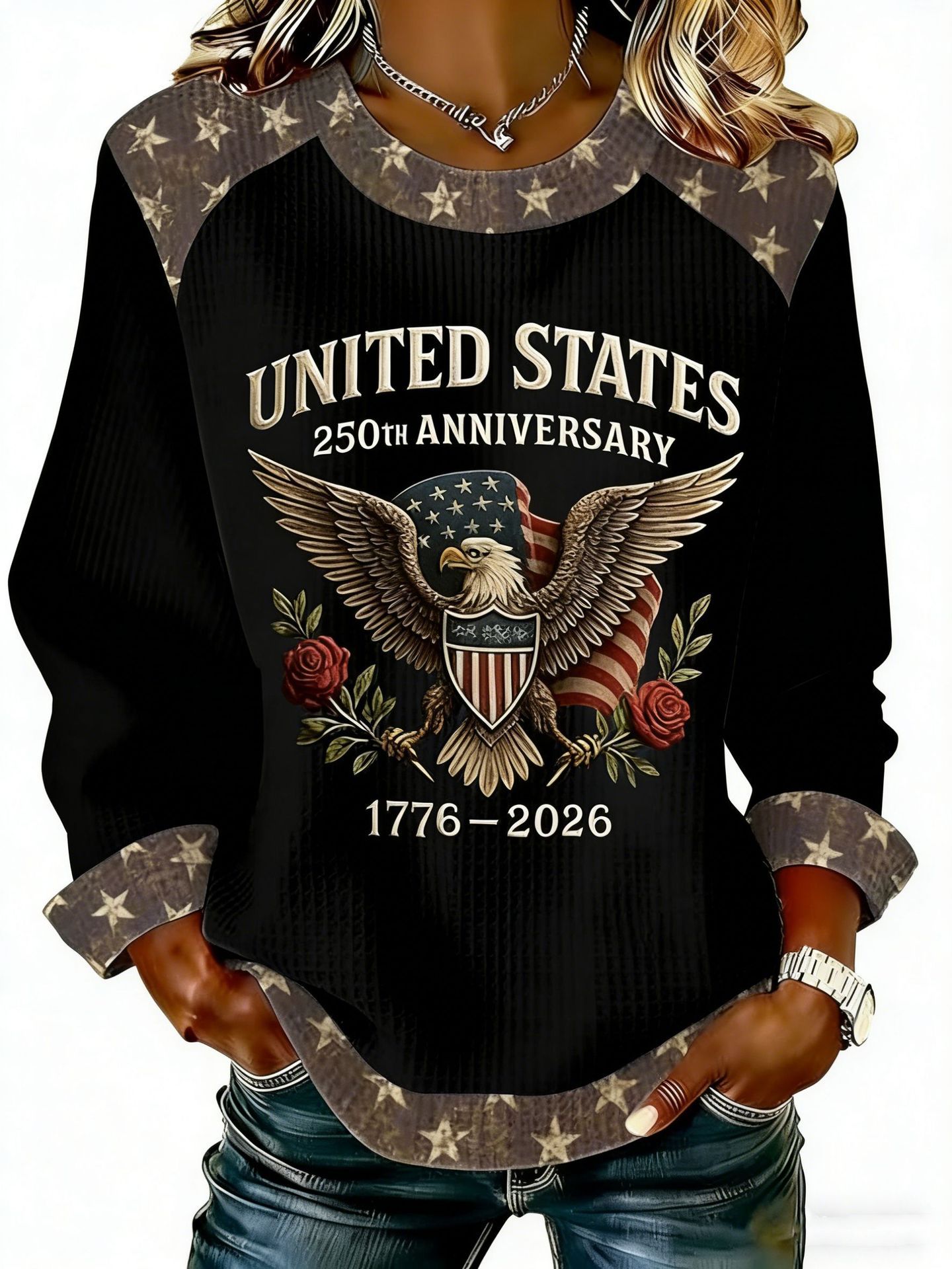 Women's Star Eagle Print Crewneck Sweatshirt