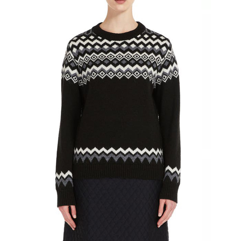 Women's Slim Fit Checkered Crewneck Knit Sweater