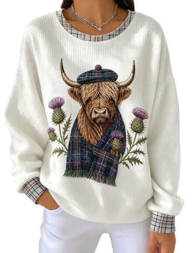 Women's Retro Floral Bull Head Print Sweatshirt