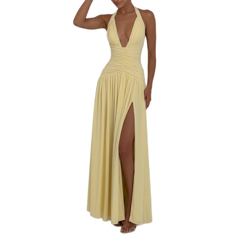 Elegant Halter Neck Split Backless Bodycon Dress