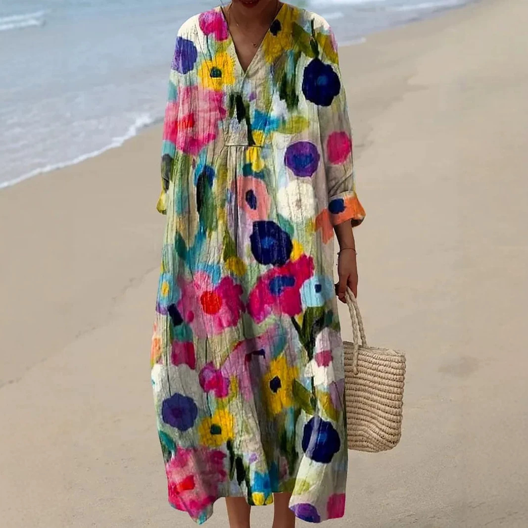 Women's Floral 3D Print Long Sleeve Shirt Dress