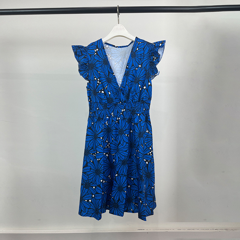 Women's Sleeveless V-Neck Floral Print A-Line Short Dress