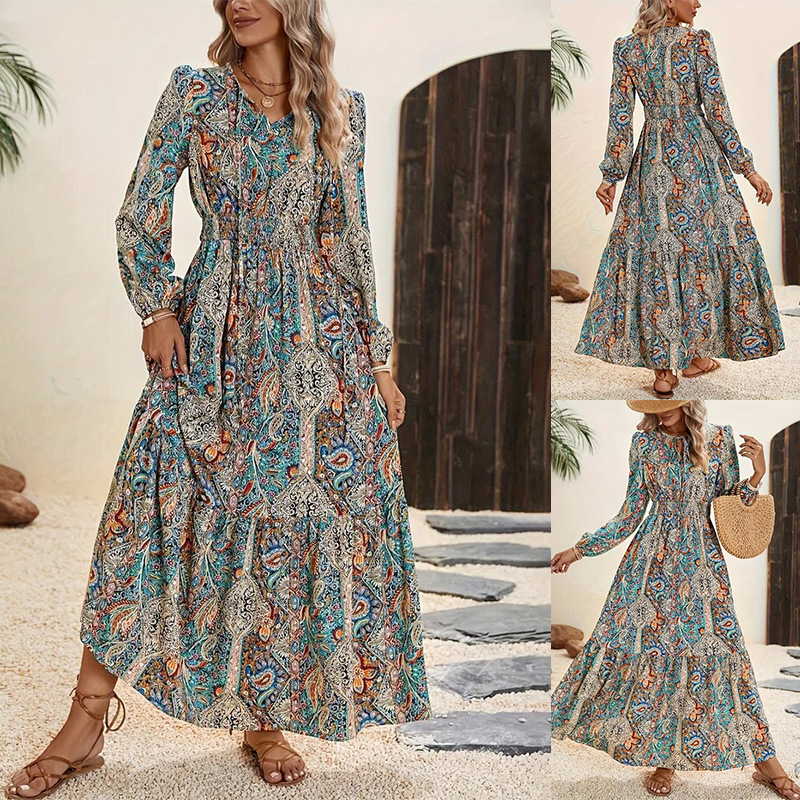 Women's Long Sleeve Floral Ruffle Dress