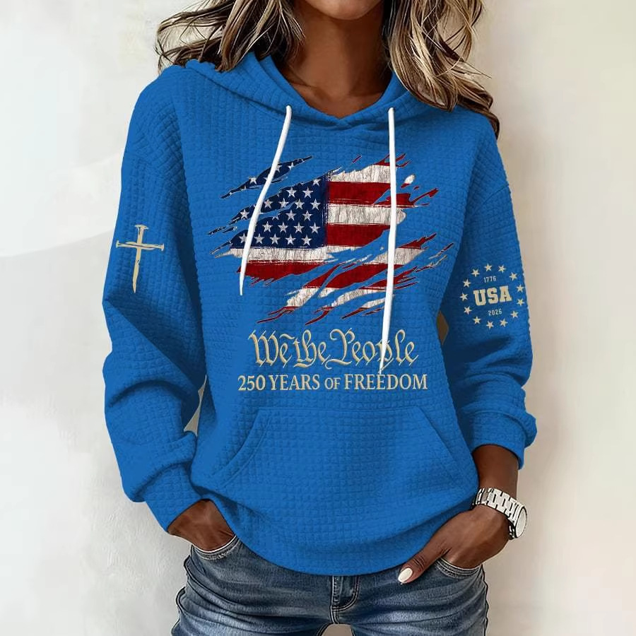 Women's USA Flag Print Hooded Sweatshirt Casual Pullover