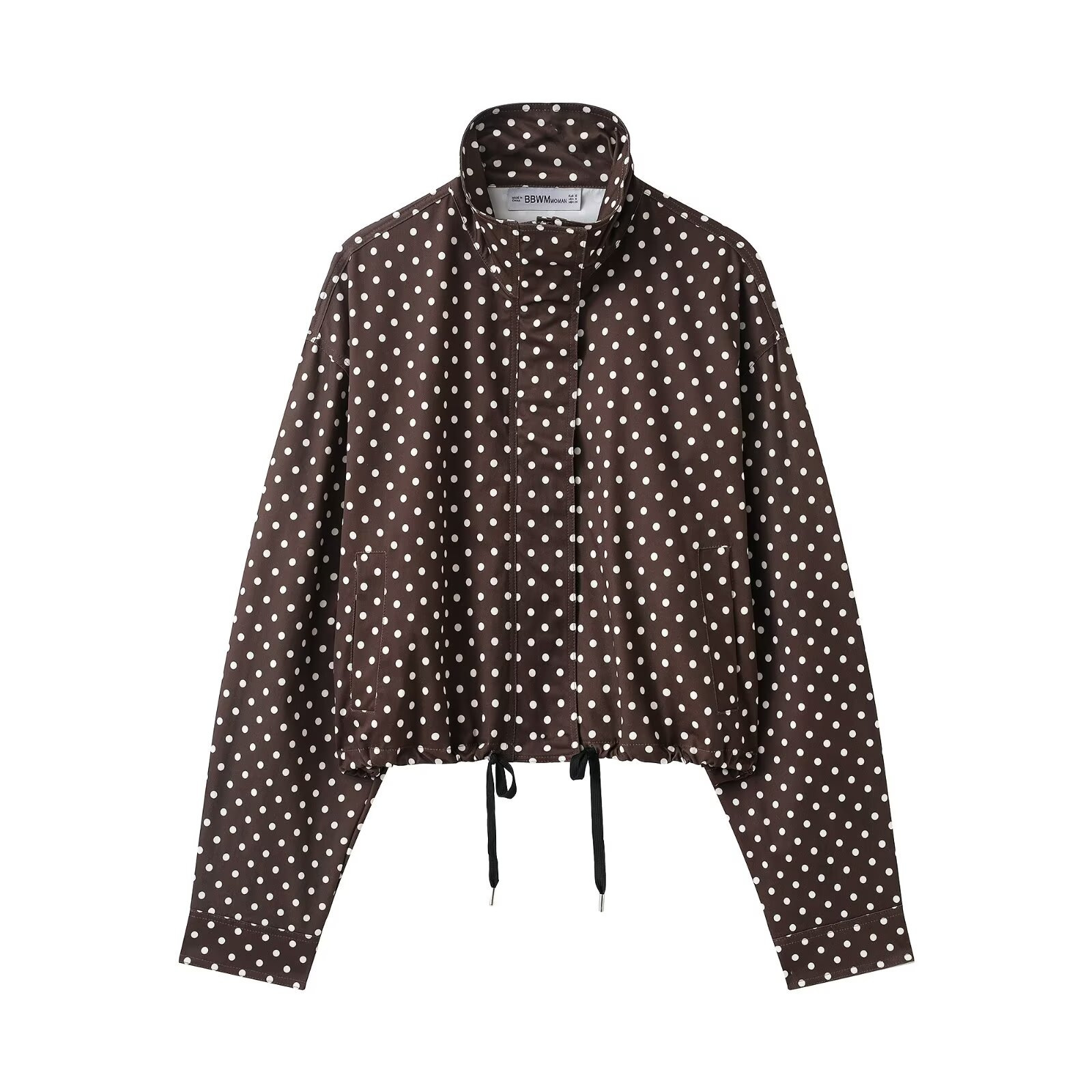 Polka Dot Zip-Up Jacket Casual Stand Collar