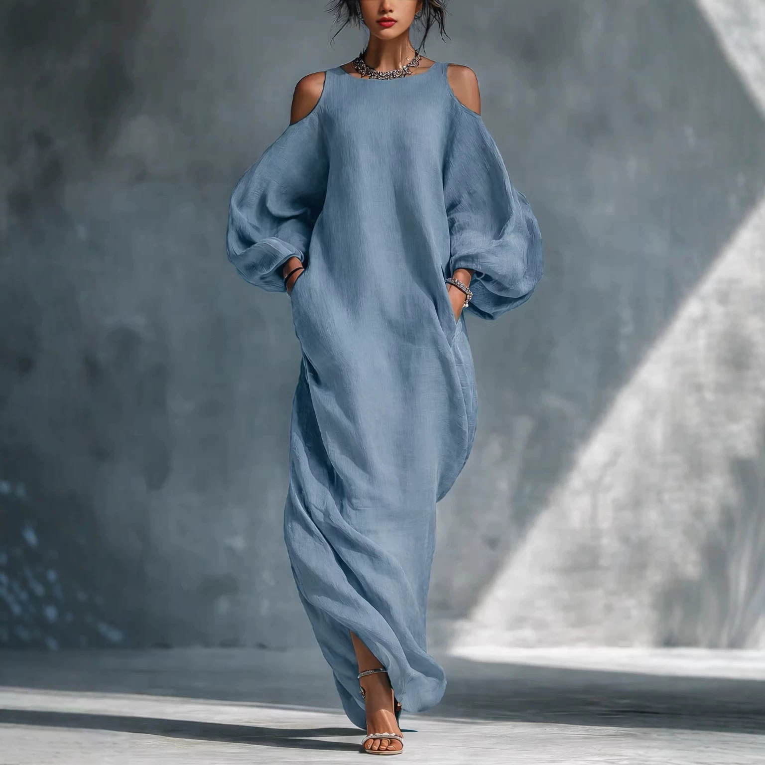 Women's Long Sleeve Off-Shoulder A-Line Maxi Dress