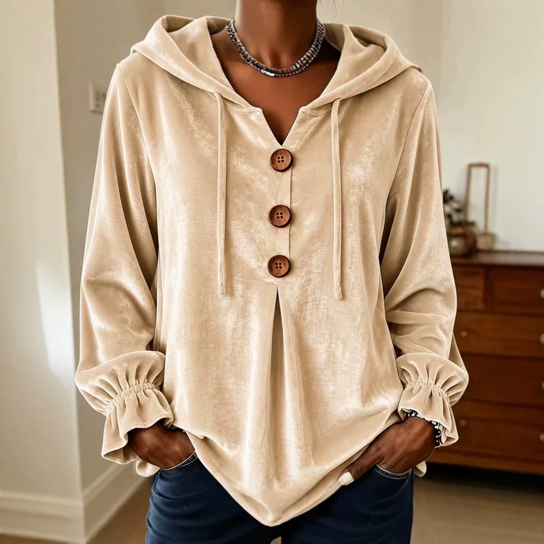 Annoo In-House 2026 Women's Button Hooded Casual Drawstring Hoodie Top for Amazon and Independent Sites
