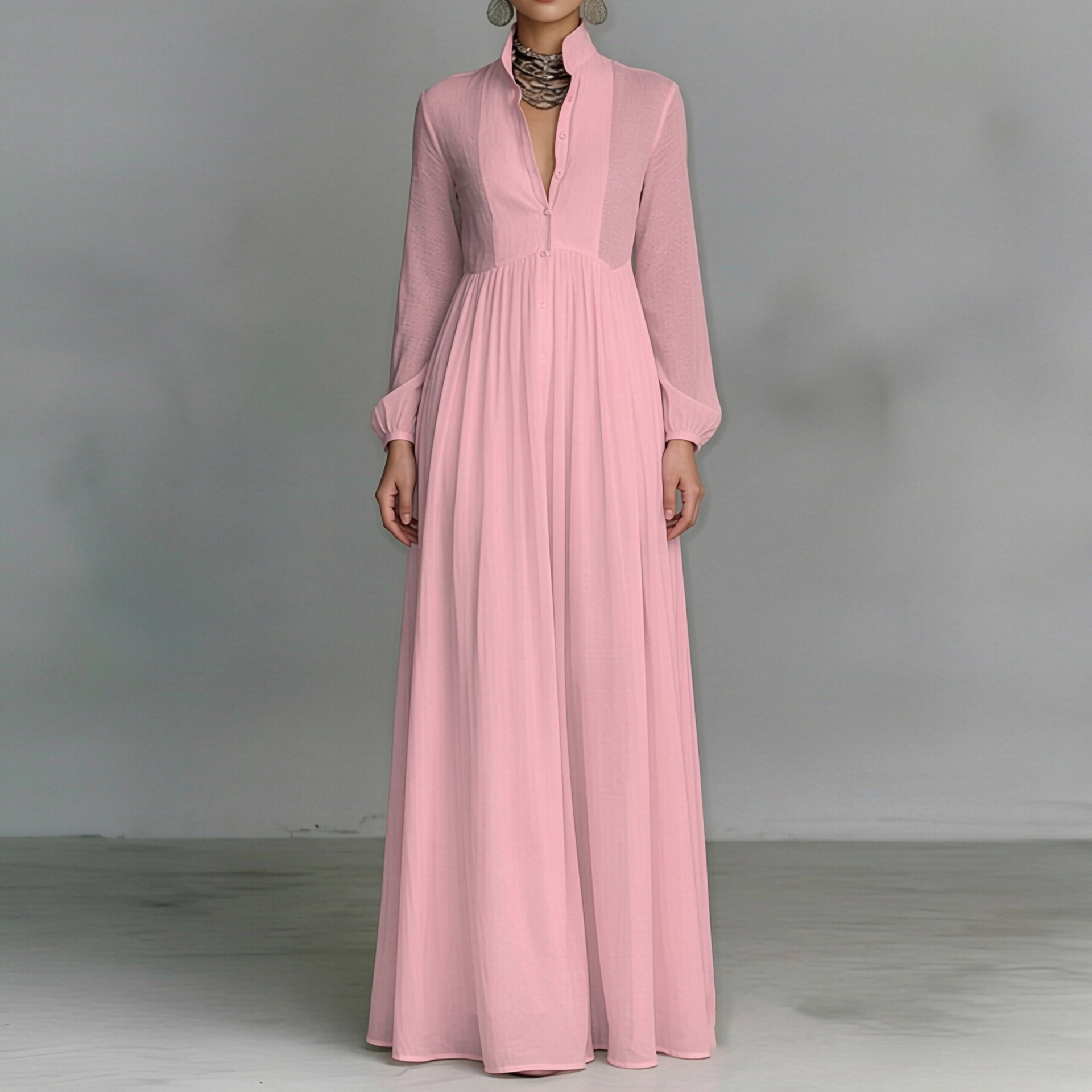 Women's Slim Fit V-Neck Colorblock Long Dress