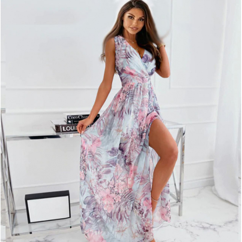 Women's Chiffon Floral Print Tie Dress