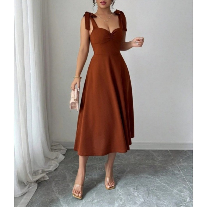 Elegant Solid Color Sleeveless Maxi Dress with Bubble Sleeves