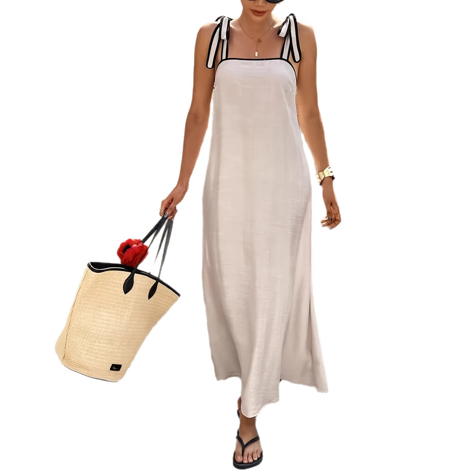 Women's Off-Shoulder Tie-Front A-Line Midi Dress