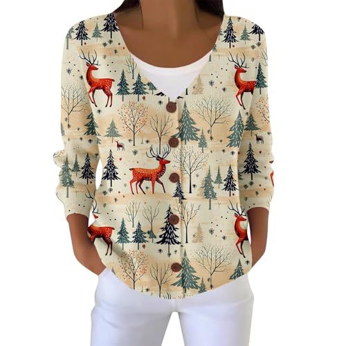 Women's Christmas Reindeer Snowman Print Faux Sweater Cardigan