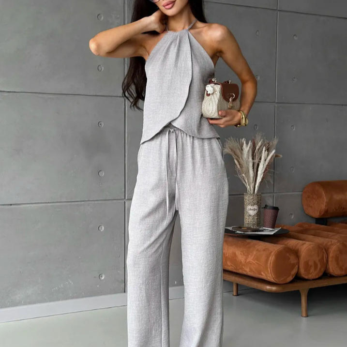 Women's Summer Sleeveless Halter Vest and Pants Two-Piece Set