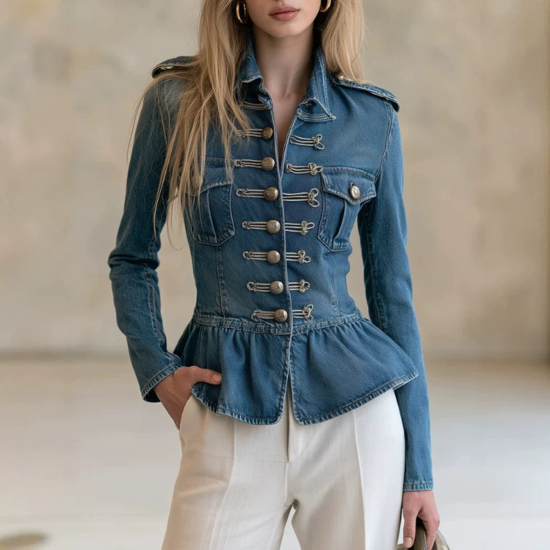 Ruffled Hem Denim Jacket
