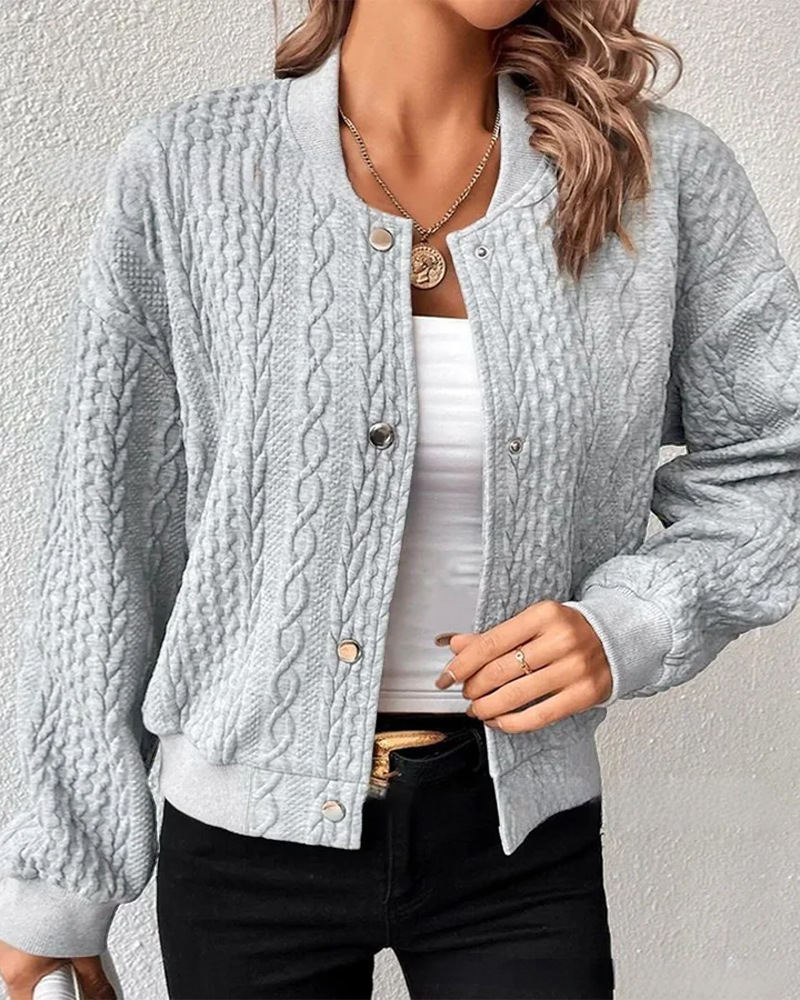 Women's Casual Jacquard Stand Collar Single-Breasted Bomber Jacket