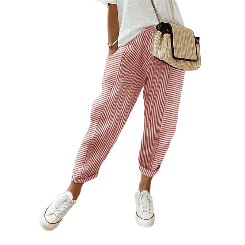 Woven Jacquard Striped Spliced Loose Casual Pants