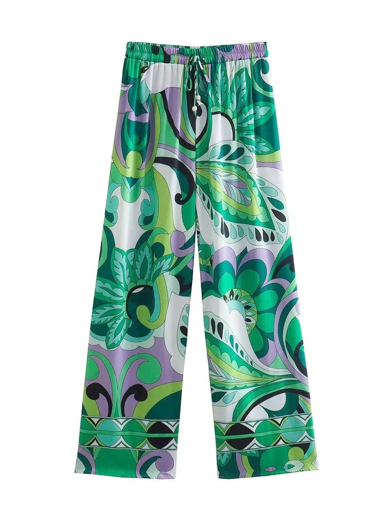 Women's Green Floral Print Long Sleeve Shirt and Skirt Set