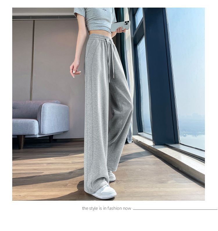 American-Style Banana Wide-Leg Sweatpants for Women, Loose Relaxed Fit, Gray/Black