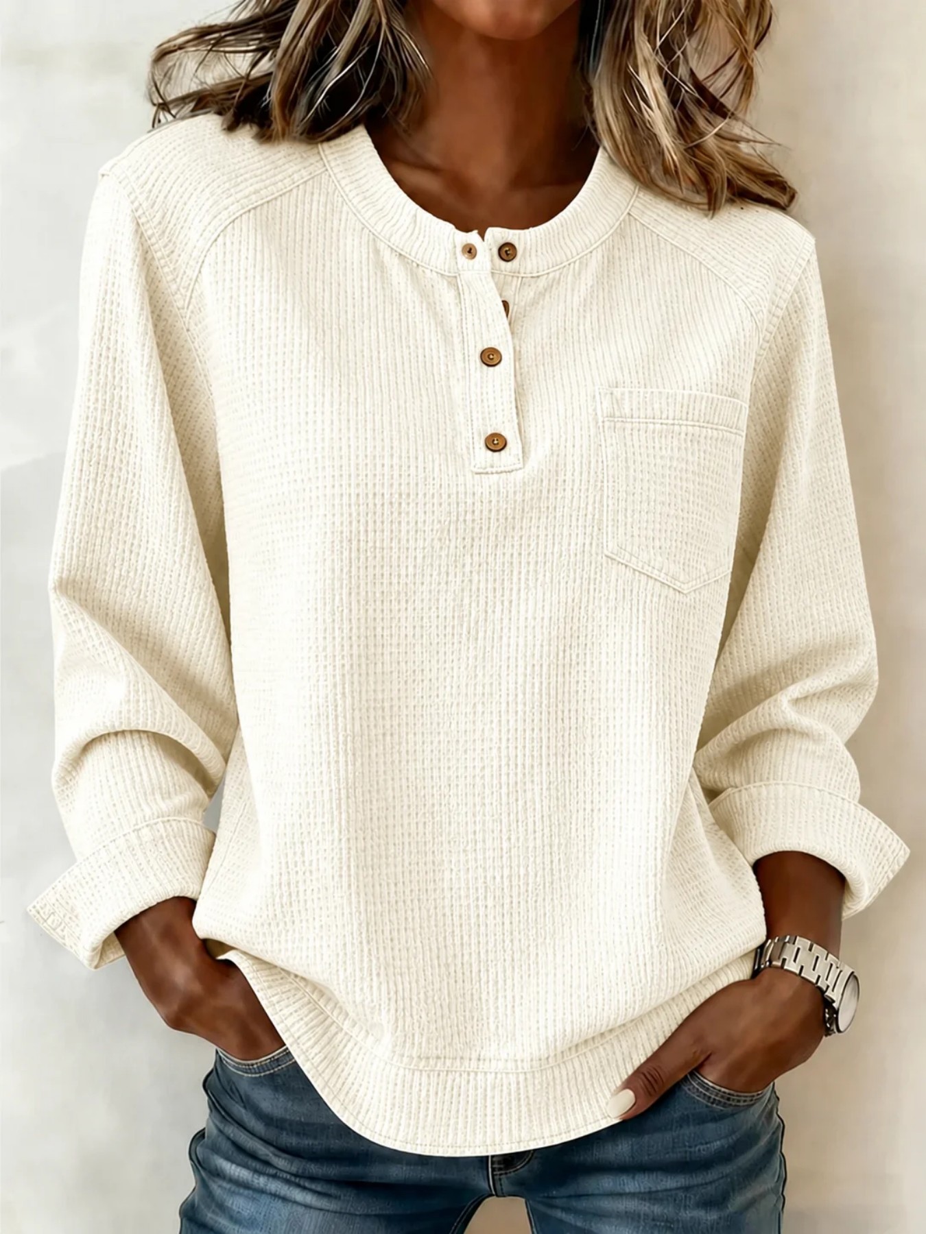 Women's Vintage Leopard Print Raglan Button Sweatshirt