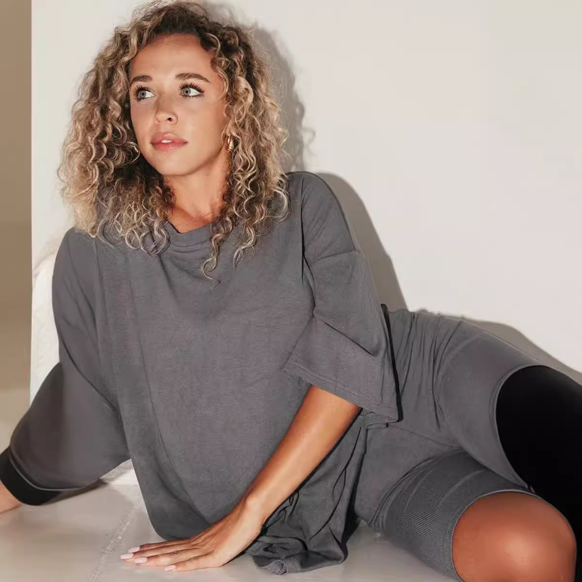 Women's Loose Plus Size Short Sleeve T-Shirt and Shorts Set Casual Loungewear