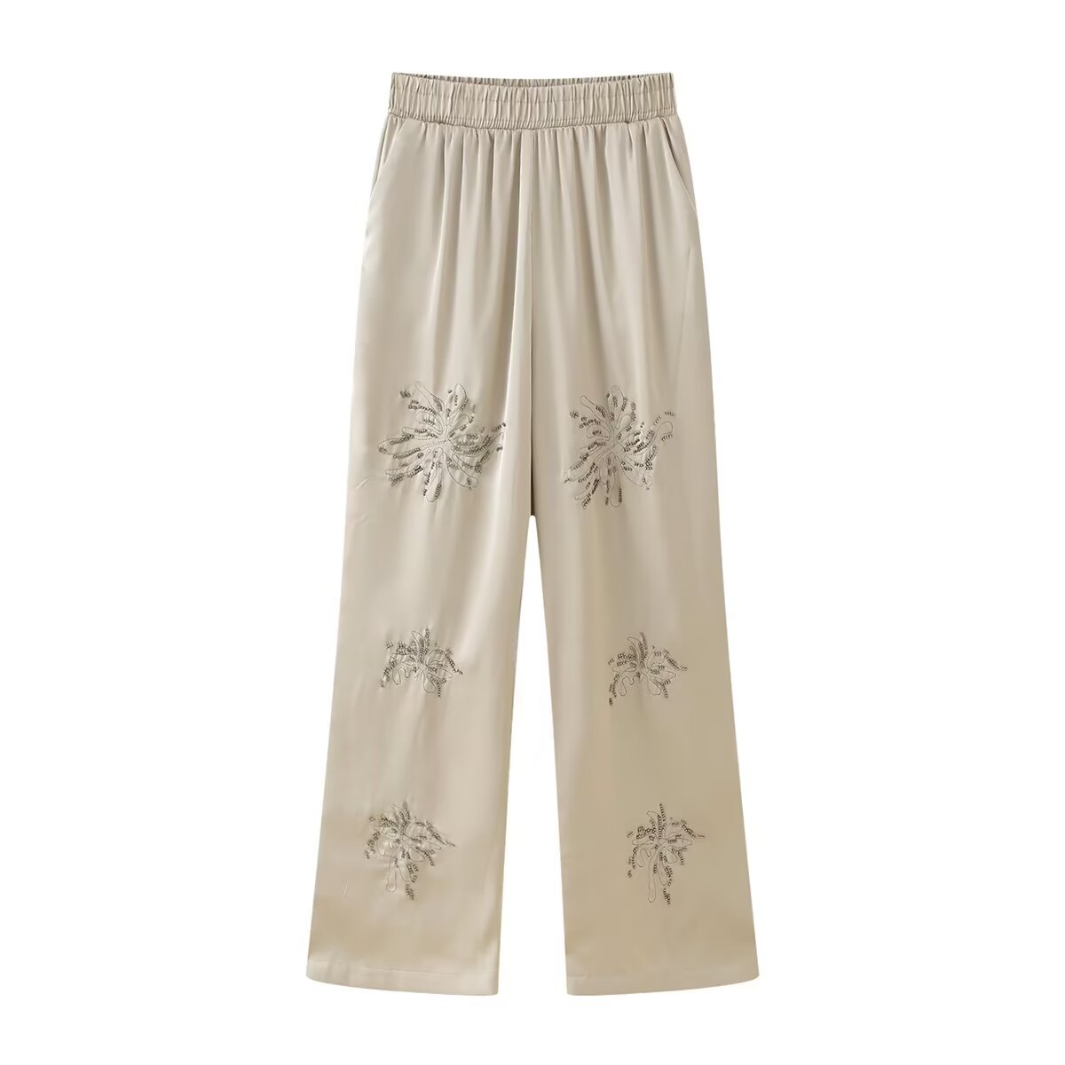 Beaded Embroidered Shirt & Straight-Leg Pants Set