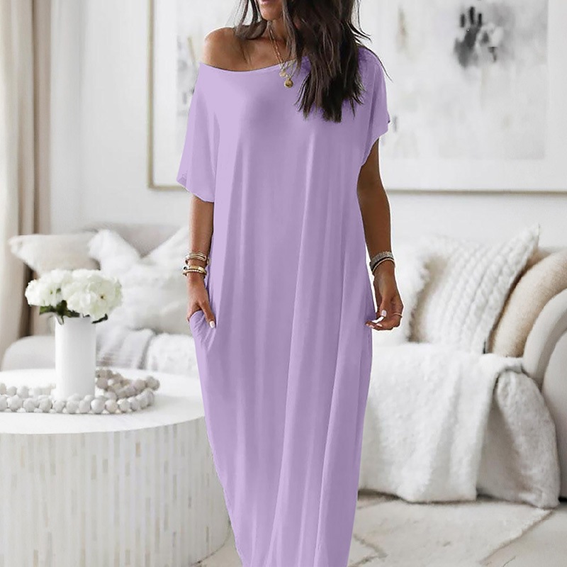 Women's Solid Short-Sleeve Long Casual Dress