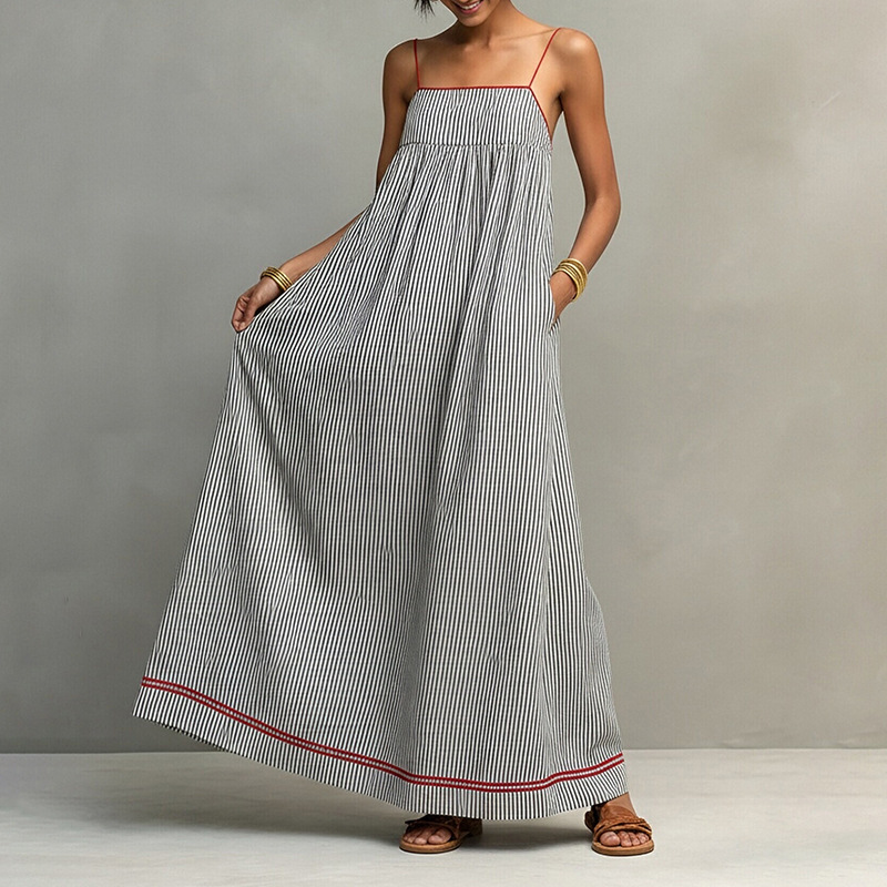 Women's Summer Sleeveless Maxi Dress with Pleated Details