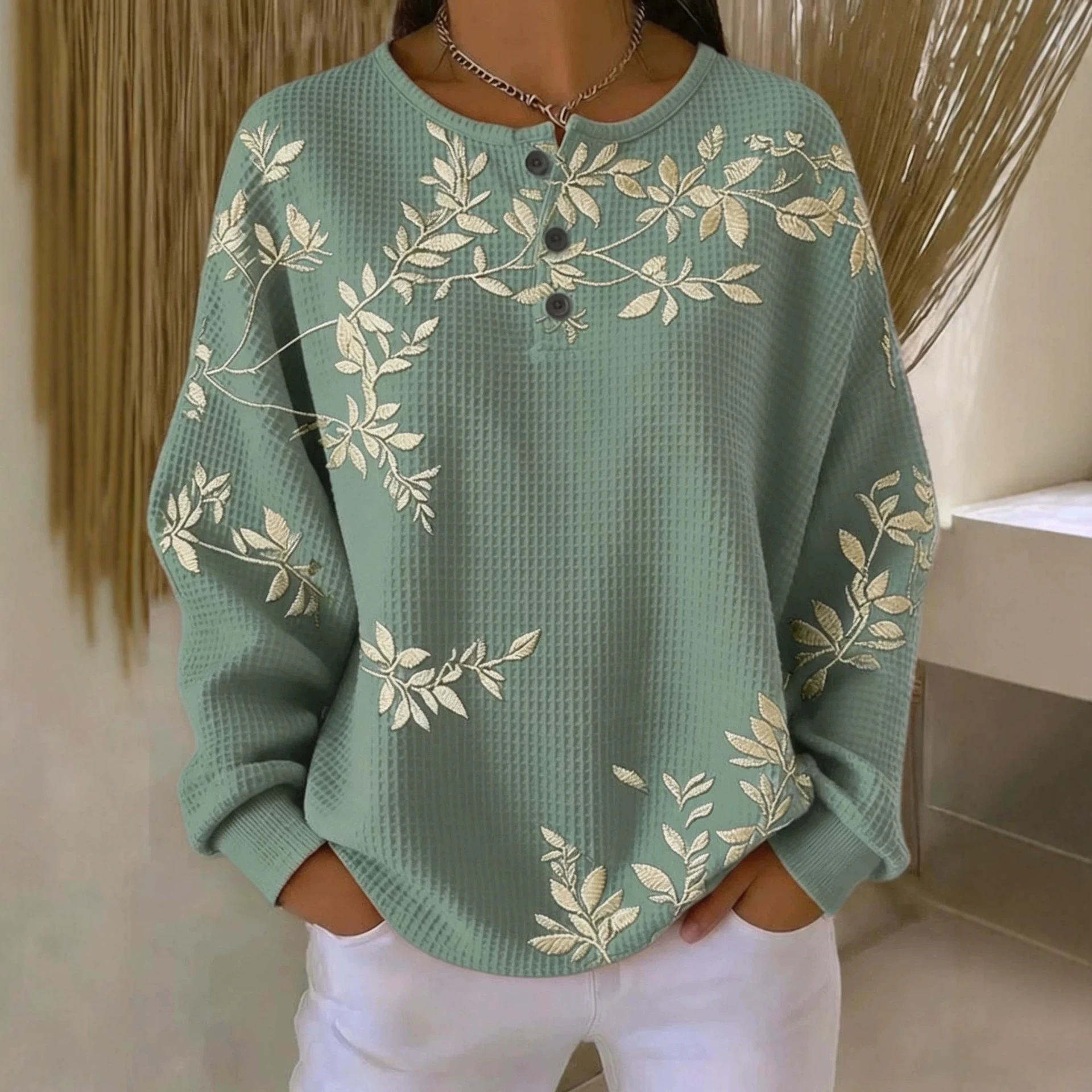 Women's Vintage Floral Print Button Sweatshirt