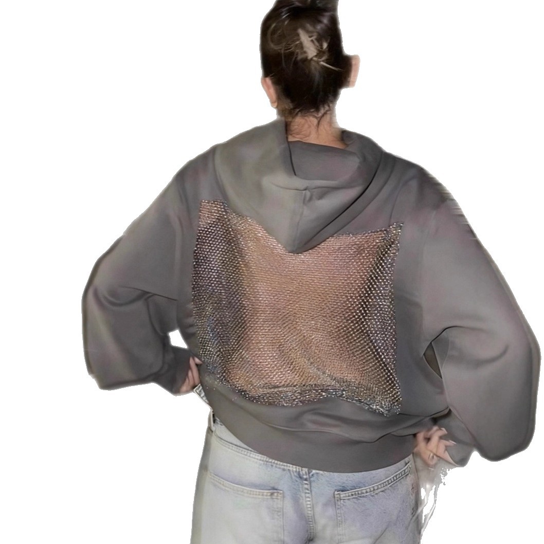 Women's Sheer Mesh Open-Back Hooded Sweatshirt