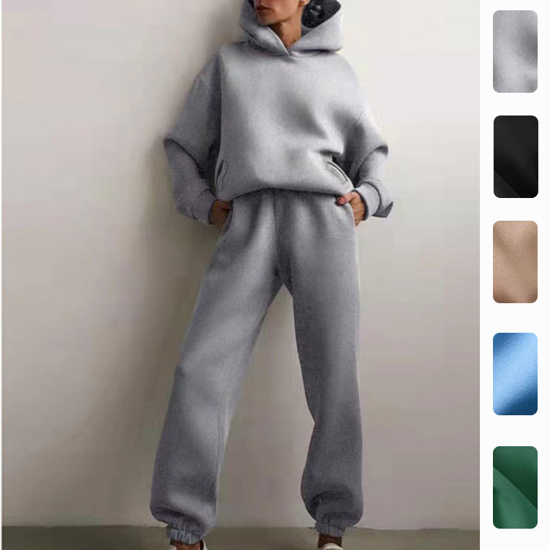 Women's Solid Hoodie and Pants Set Casual Two-Piece