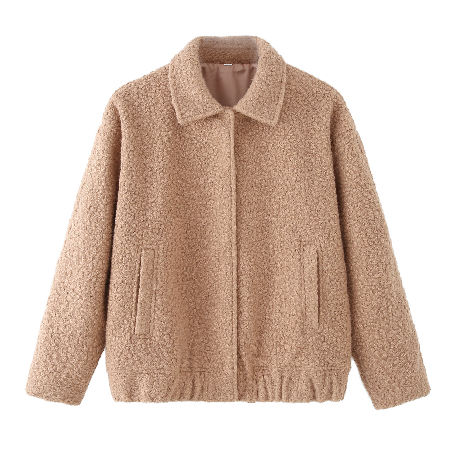 Women's Two-Tone Wool-Blend Jacket Elegant Round Neck Coat