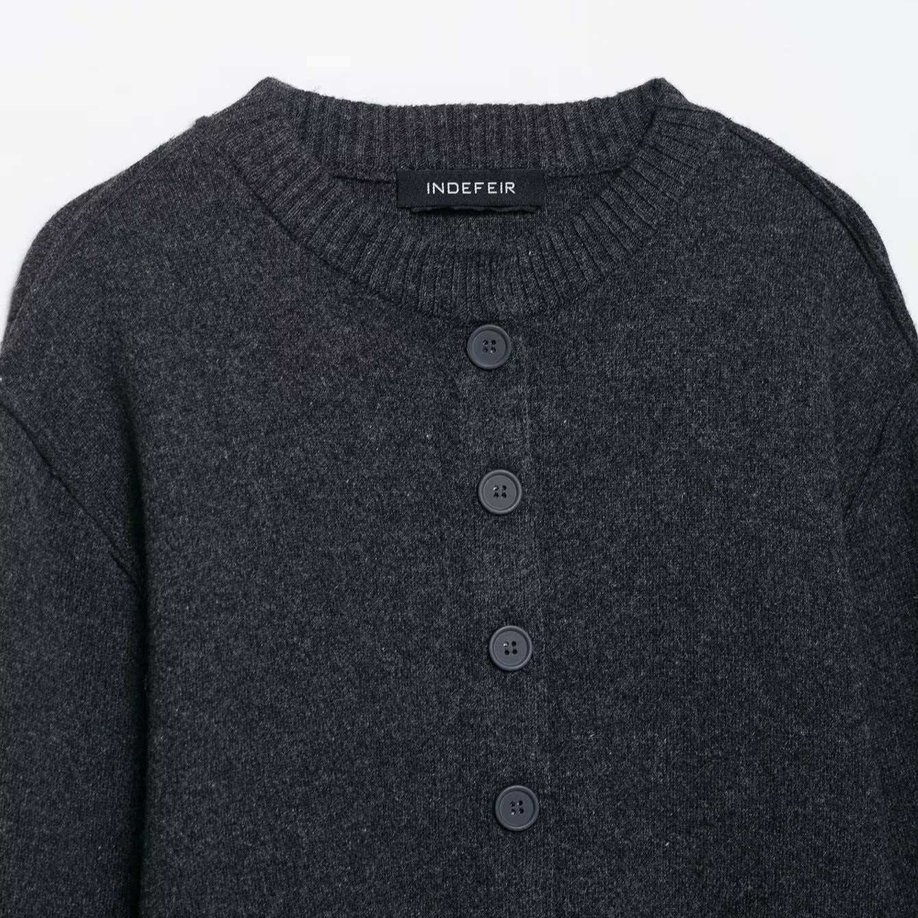 Color-Block Crewneck Long-Sleeve Knit Cardigan